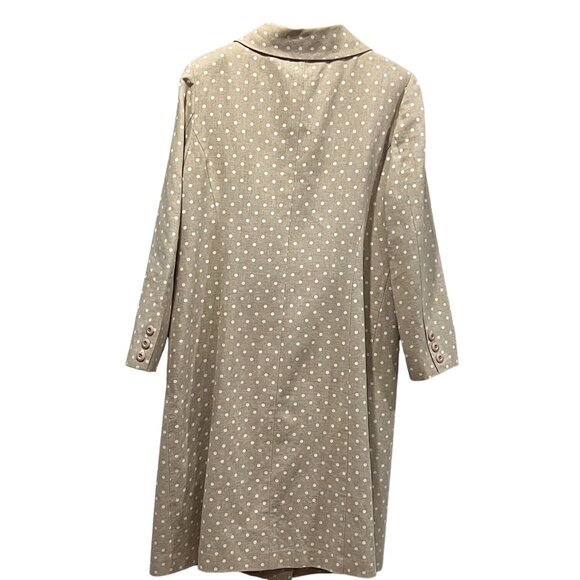 Jessica Howard Vtg Polka Dot Linen Blend Coat, Tan White, 14 - Picture 2 of 10